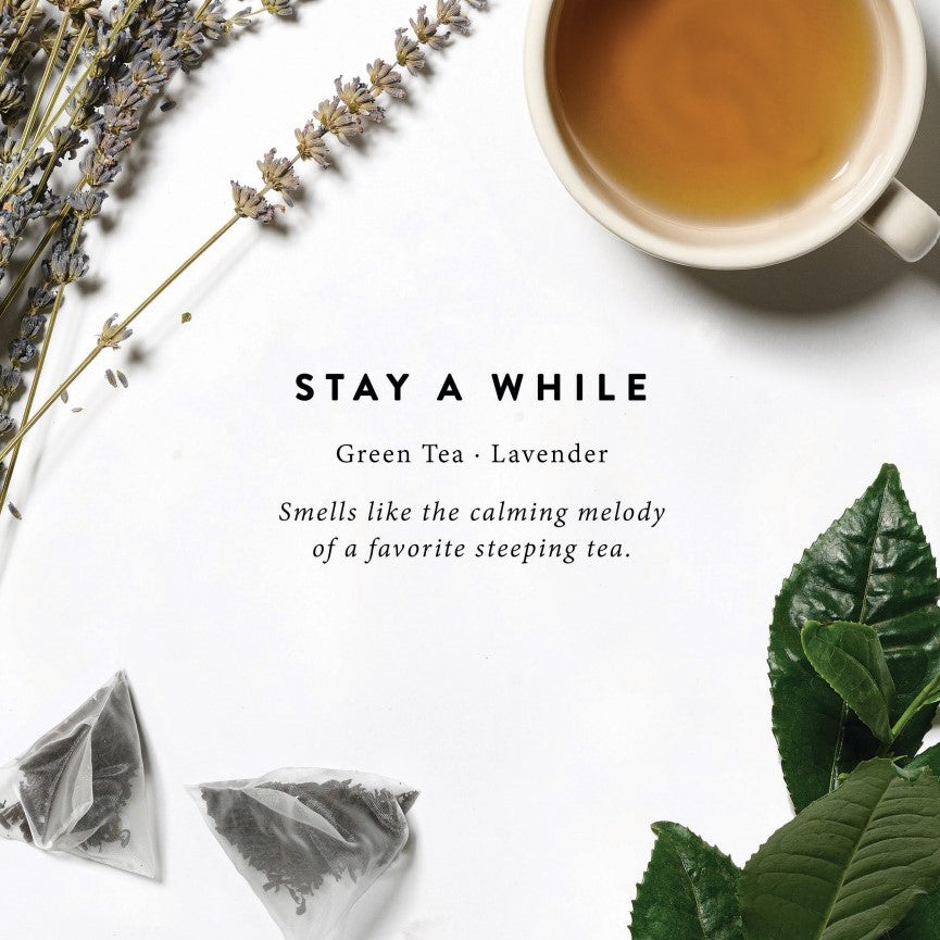 magnolia stay a while candle scent notes of green tea and lavender
