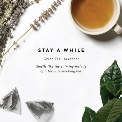 magnolia stay a while candle scent notes of green tea and lavender