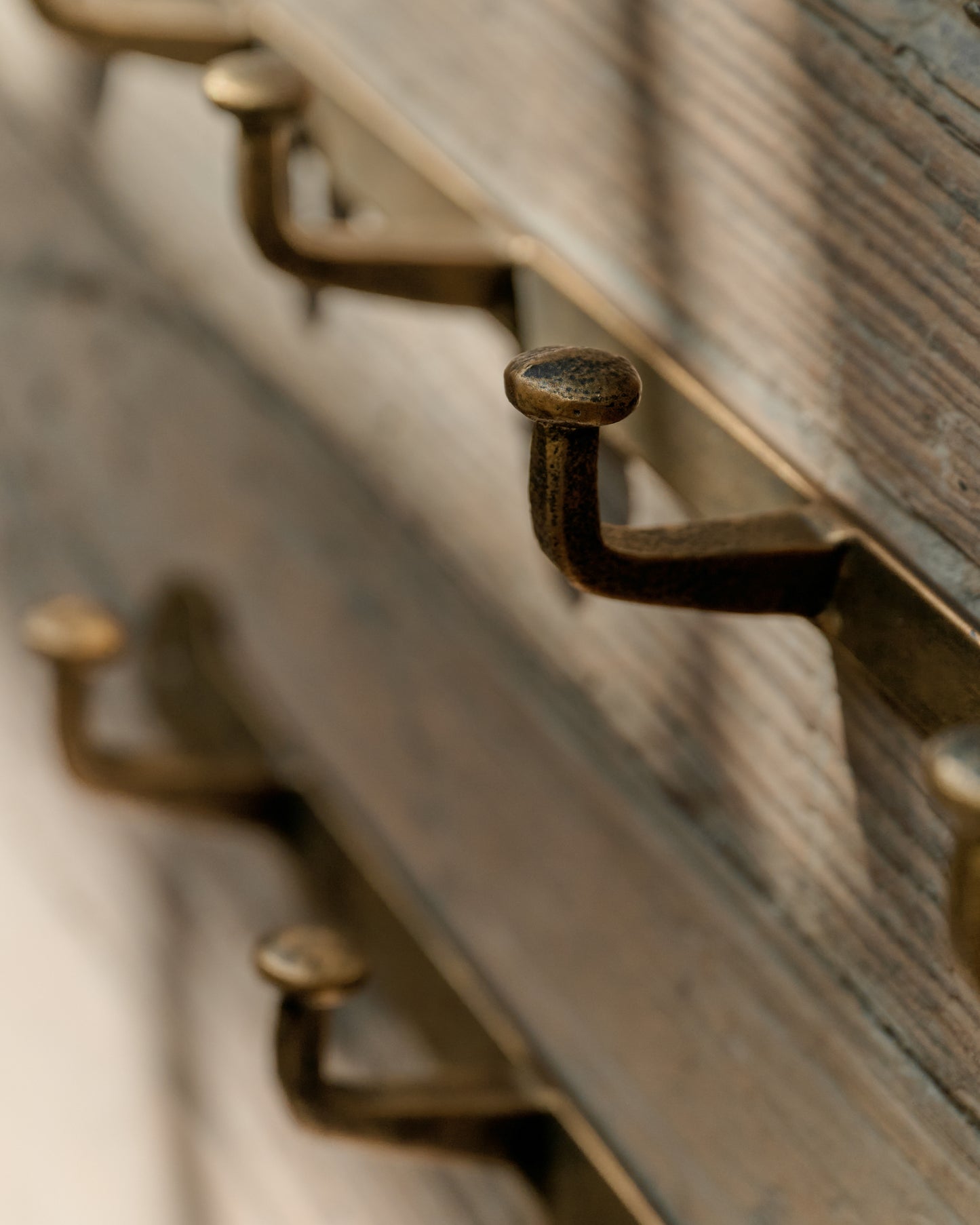 Hammered Iron Wall Hooks close up on multi hooks