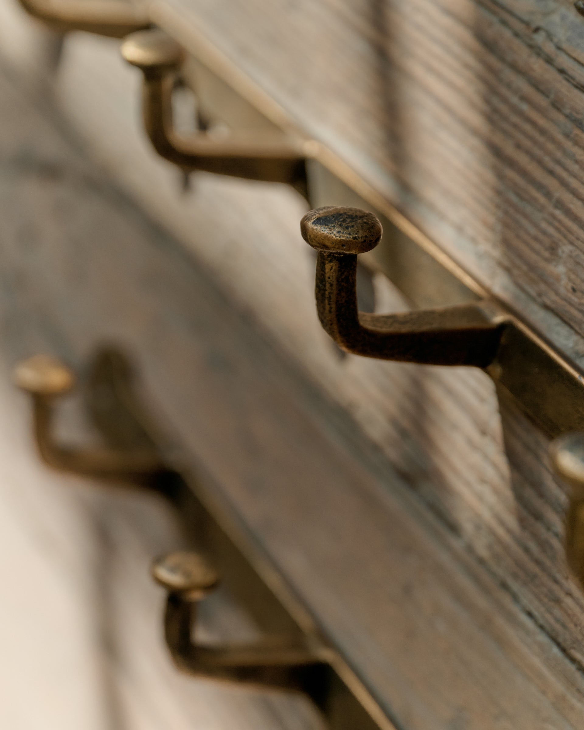 Hammered Iron Wall Hooks close up on multi hooks