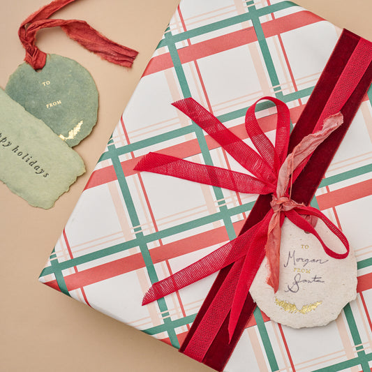 Vintage Holiday Plaid Wrapping Paper Sheets