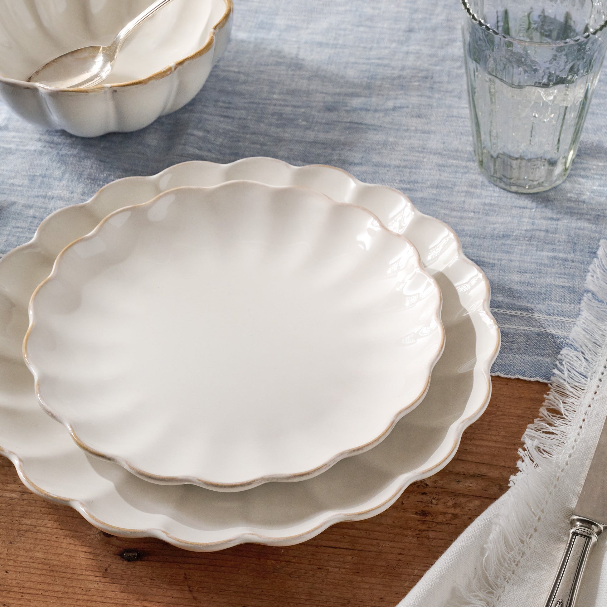 Cream Scalloped 3-Piece Place Setting shown on table