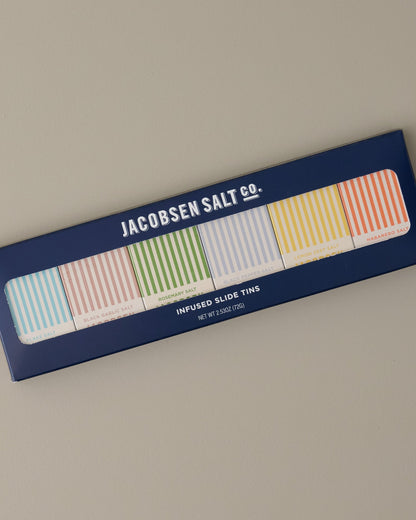 Jacobsen Salt Co. Infused Salt Tin Collection shown in box