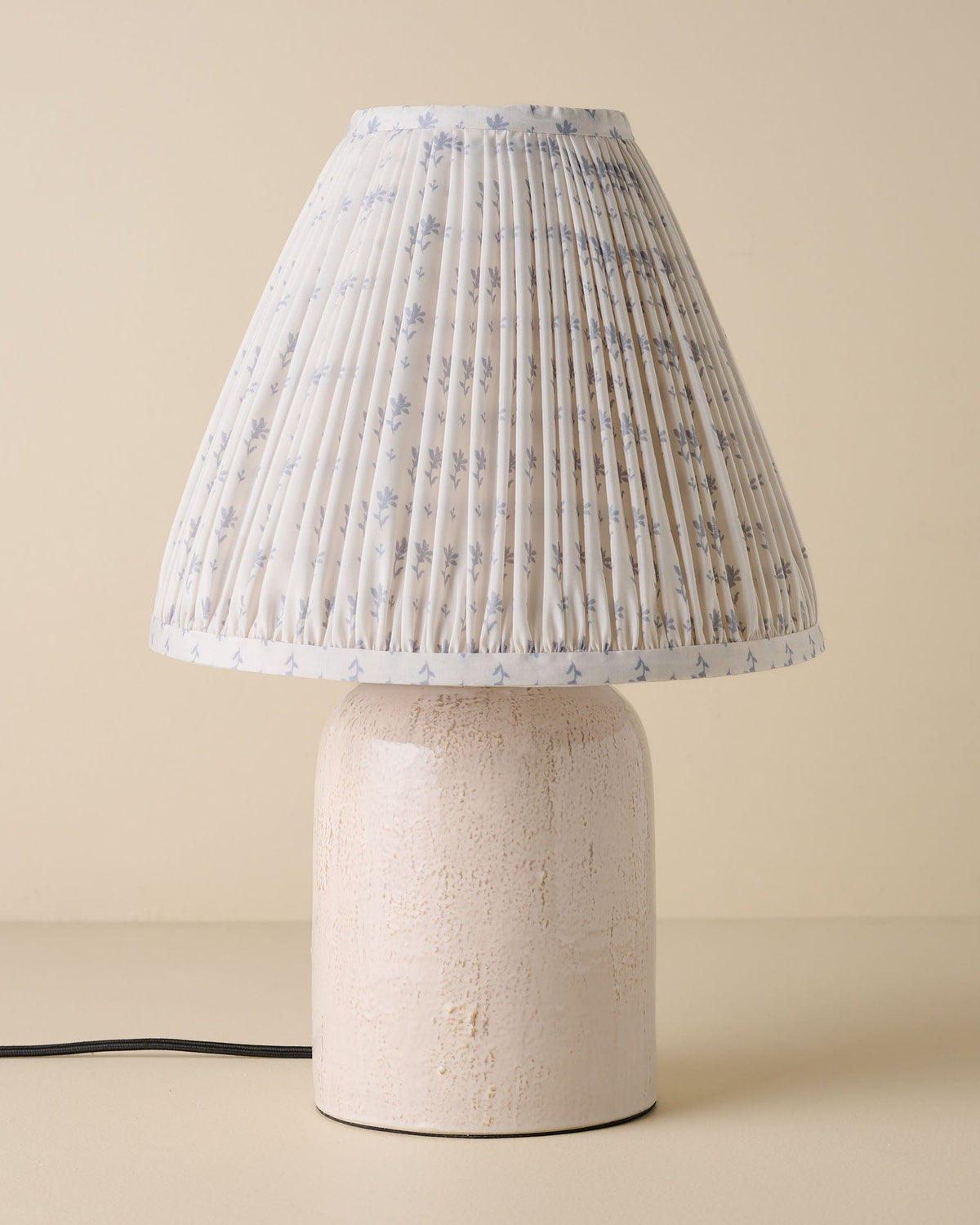 Farrah Table Lamp - Textured Cream blue blockprint shade