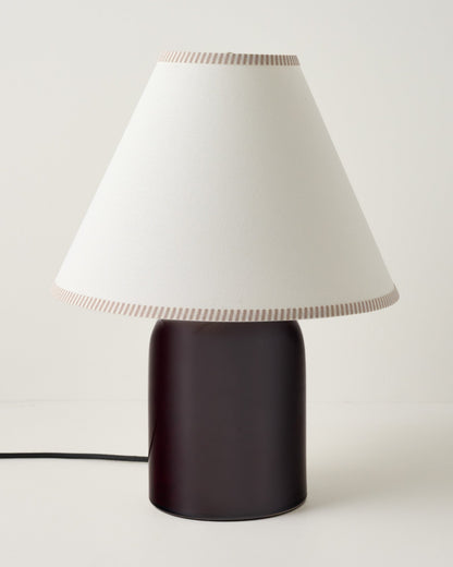 Farrah Table Lamp - Deep Burgundy, Natural Stripe shade