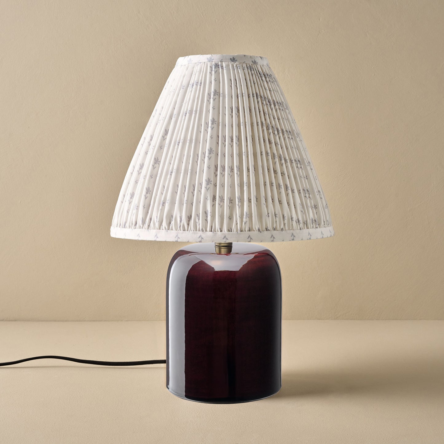 Farrah Table Lamp - Deep Burgundy with Blue Blockprint Shade