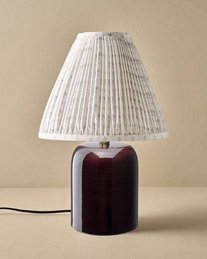 Farrah Table Lamp - Deep Burgundy with Blue Blockprint Shade