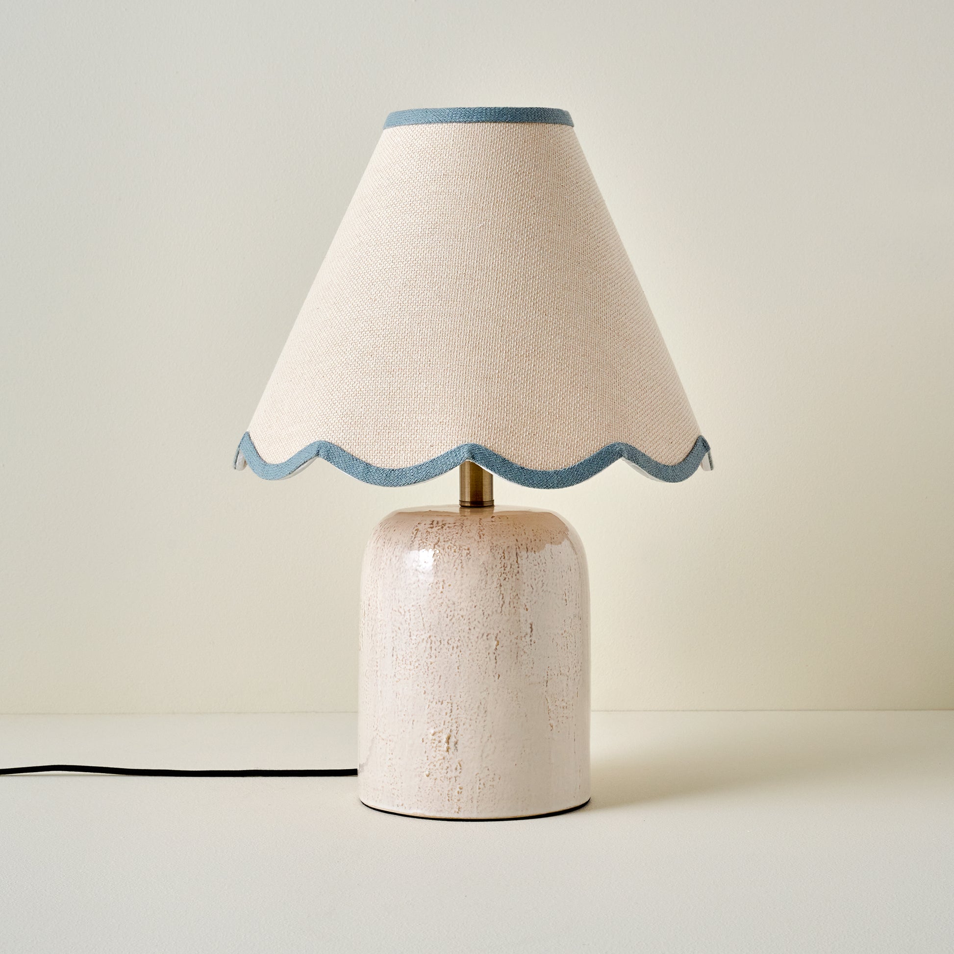 Farrah Table Lamp - Textured Cream with Blue Wavy Shade