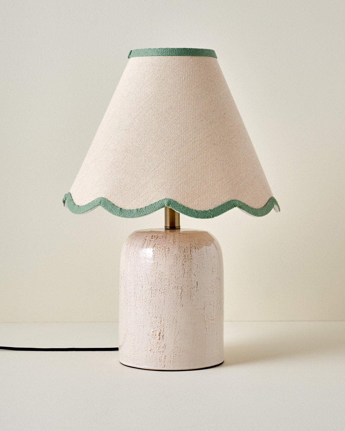 Farrah Table Lamp - Textured Cream with Green Wavy Shade
