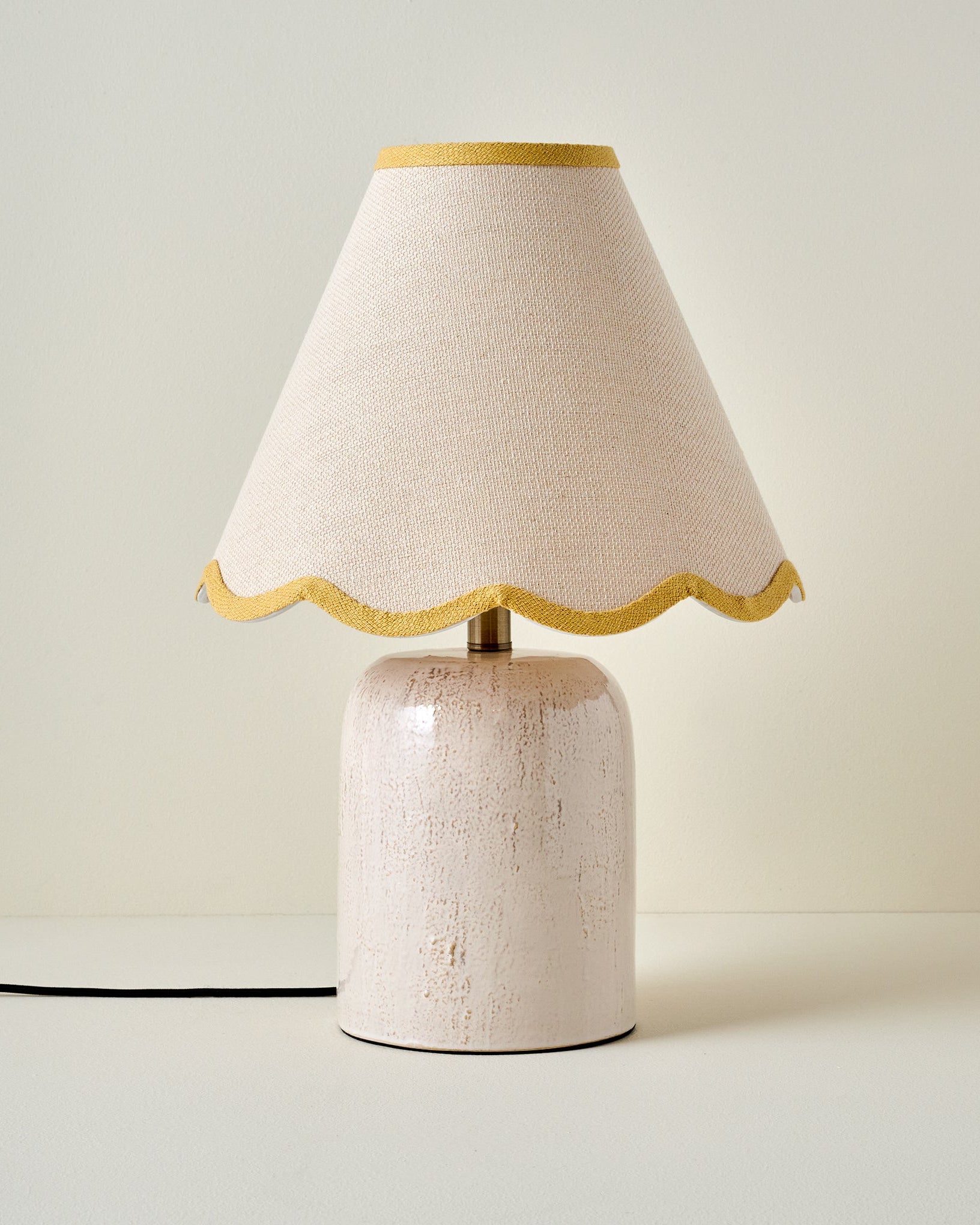 Farrah Table Lamp - Textured Cream with Mustard Yellow Wavy Shade