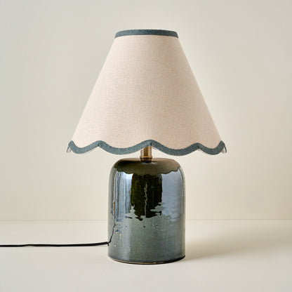 Farrah Table Lamp - Textured Green shown with charcoal wavy lamp shade