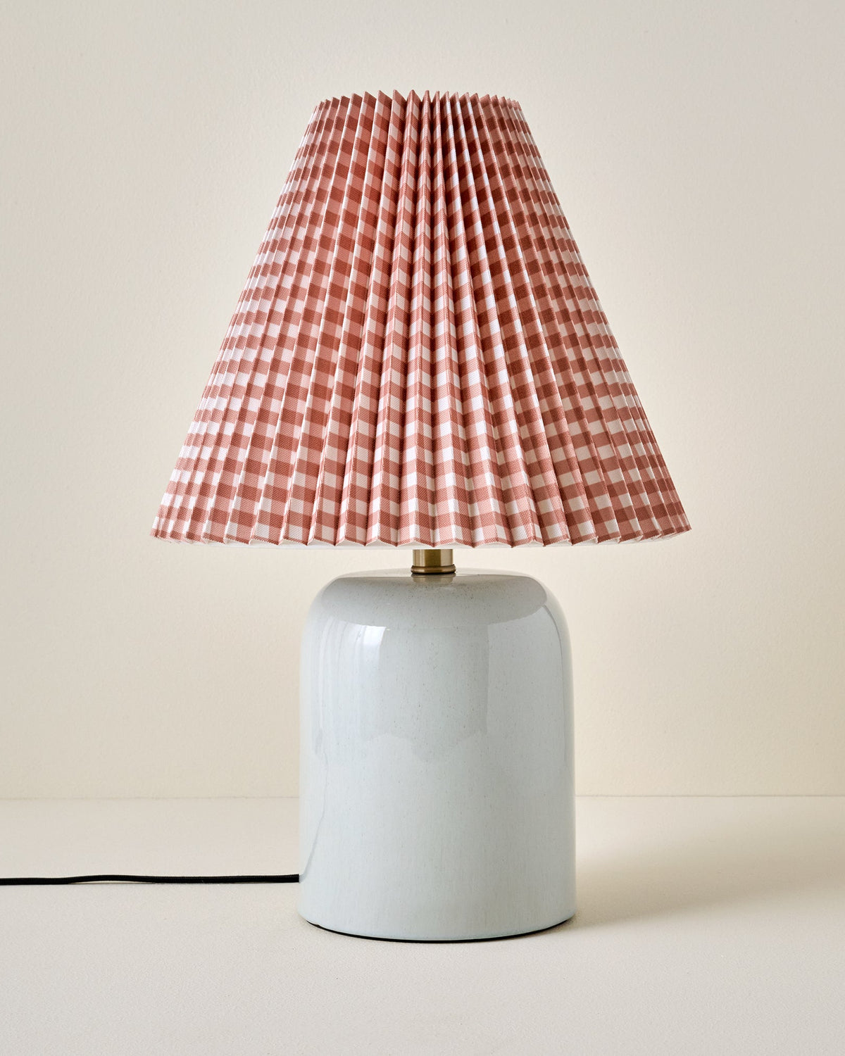 Farrah Table Lamp - Mist Blue with Mocha Gingham Shade