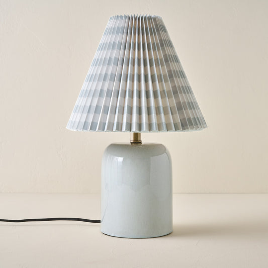 Farrah Table Lamp - Mist Blue with Blue Gingham Shade