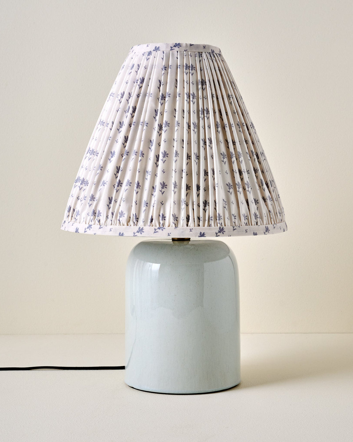 Farrah Table Lamp - Mist Blue with Blue Blockprint Shade