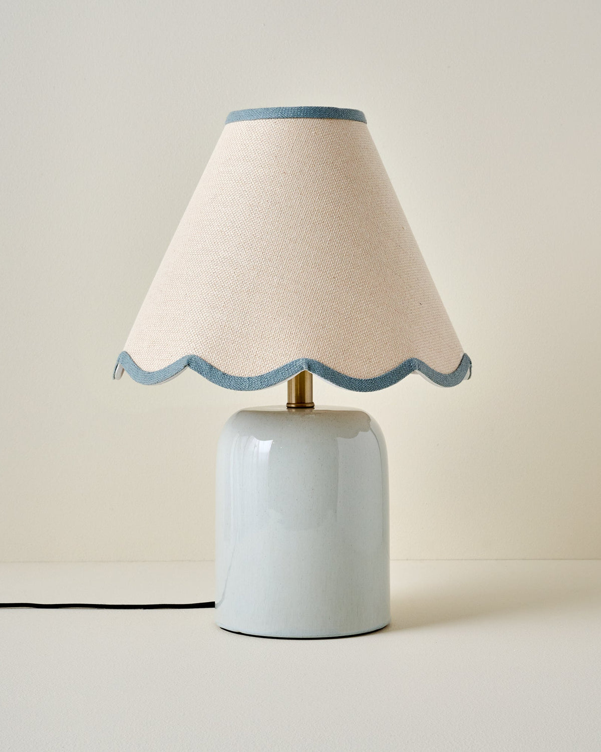 Farrah Table Lamp - Mist Blue with Blue Wavy trim Shade