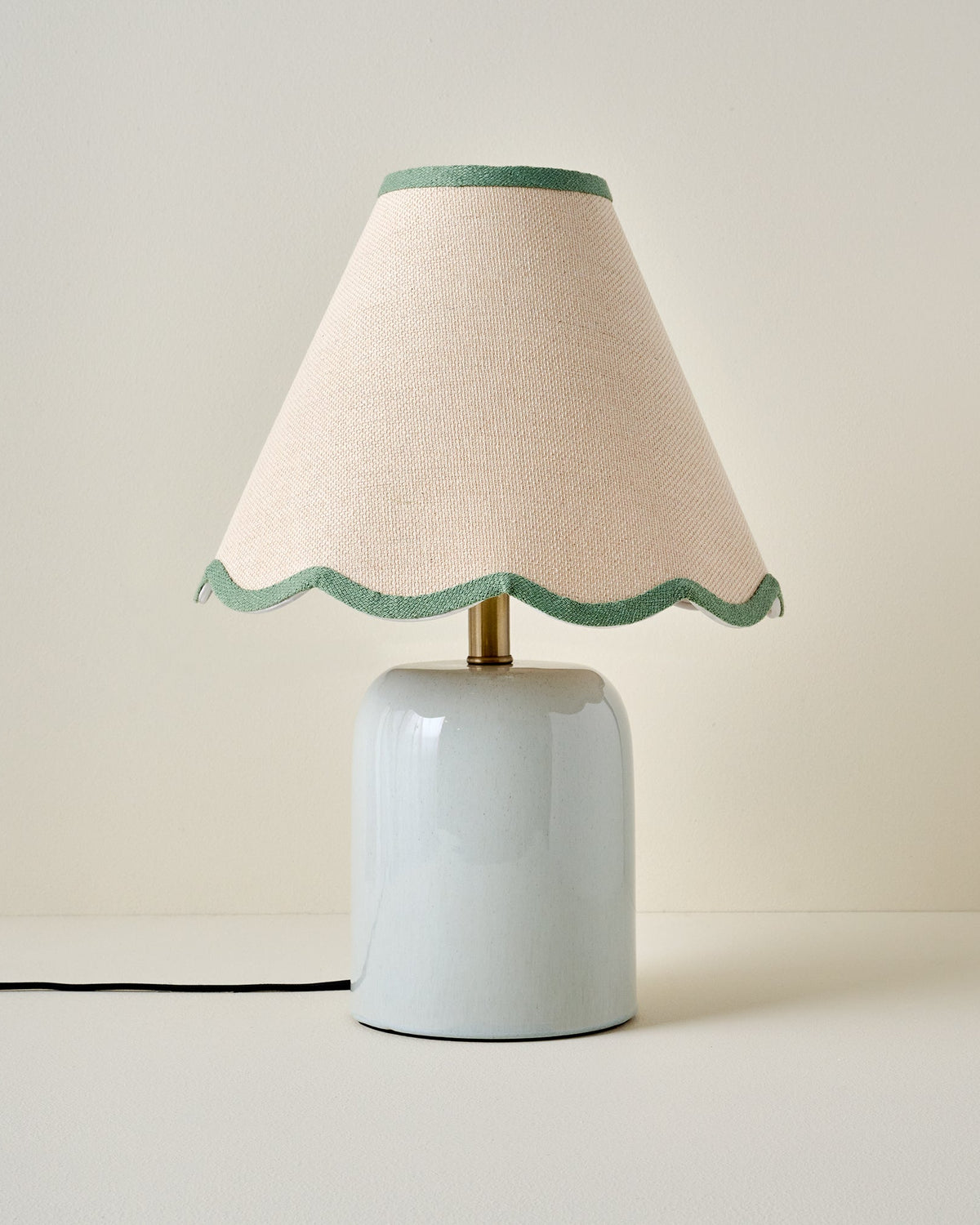 Farrah Table Lamp - Mist Blue with Green Wavy Trim Shade