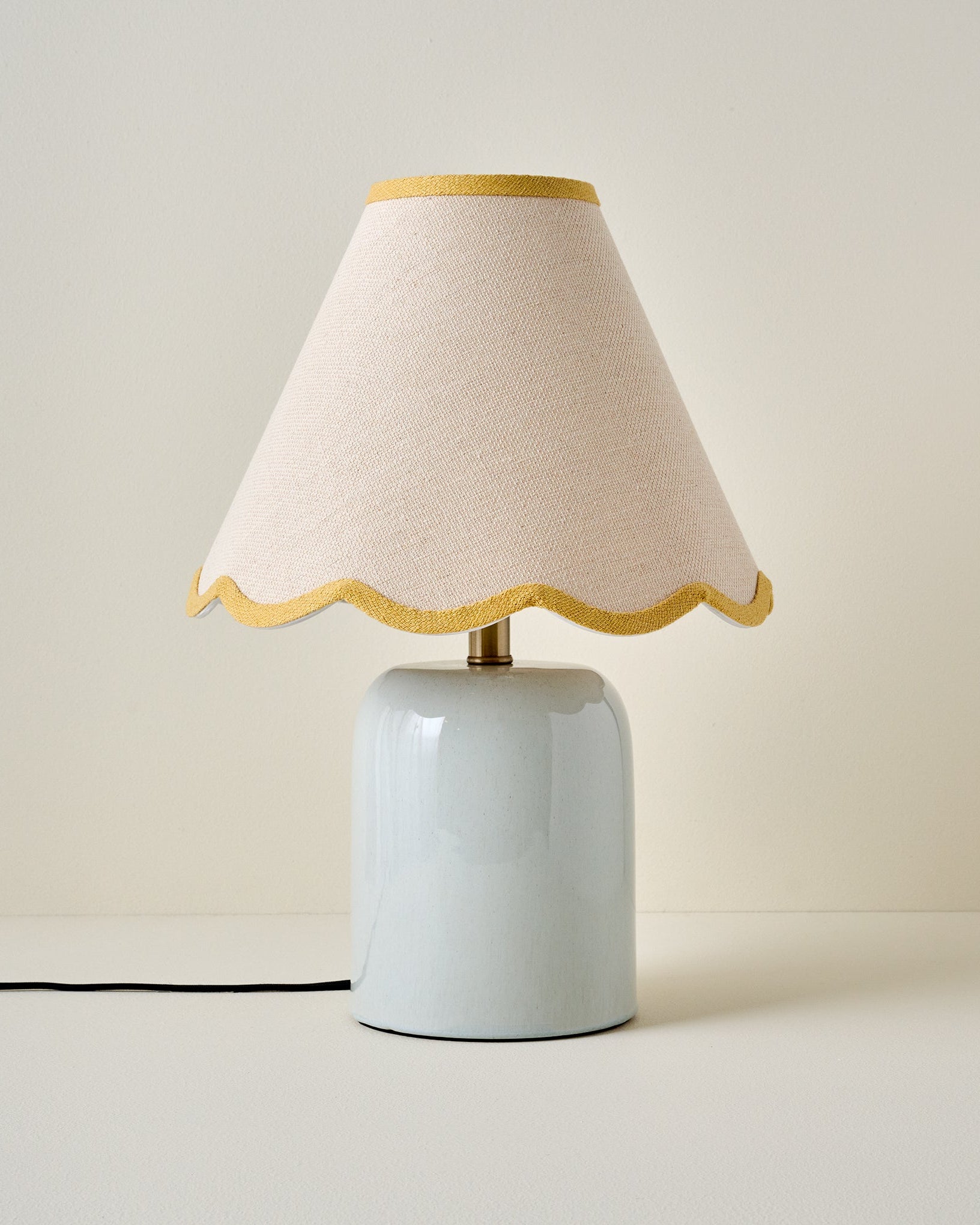 Farrah Table Lamp - Mist Blue with Yellow Wavy Trim Shade