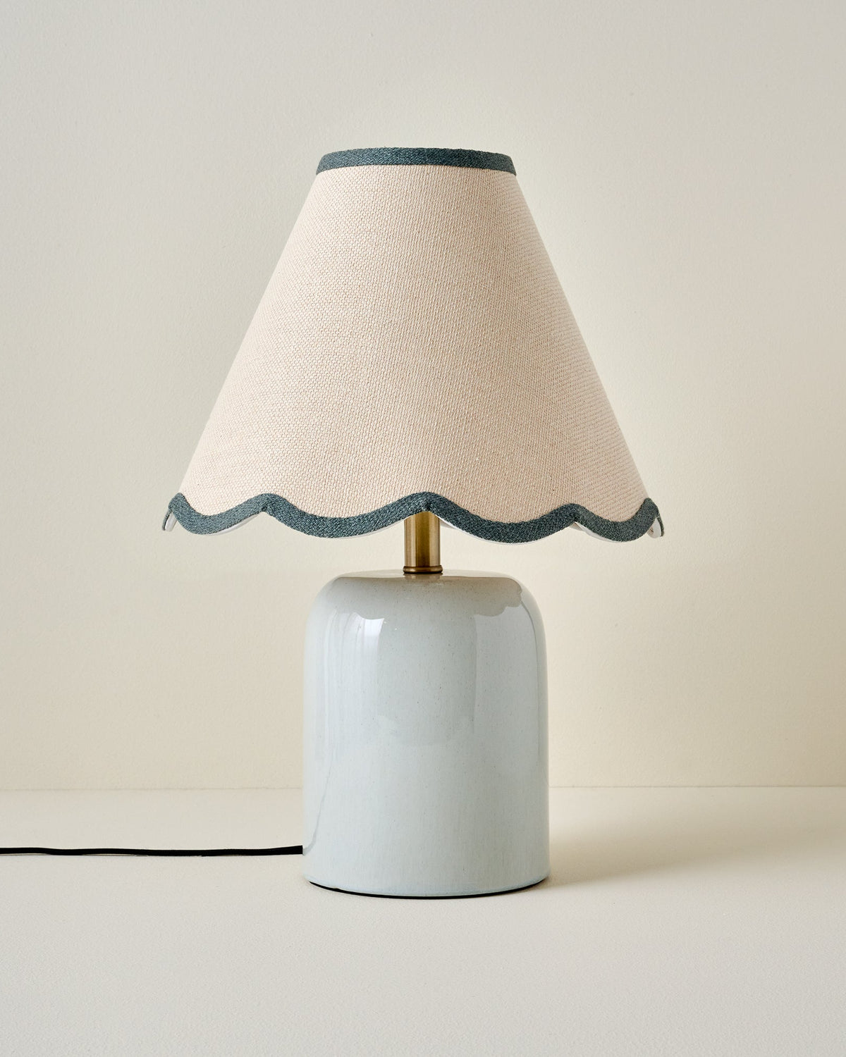 Farrah Table Lamp - Mist Blue with Charcoal Wavy Trim Shade