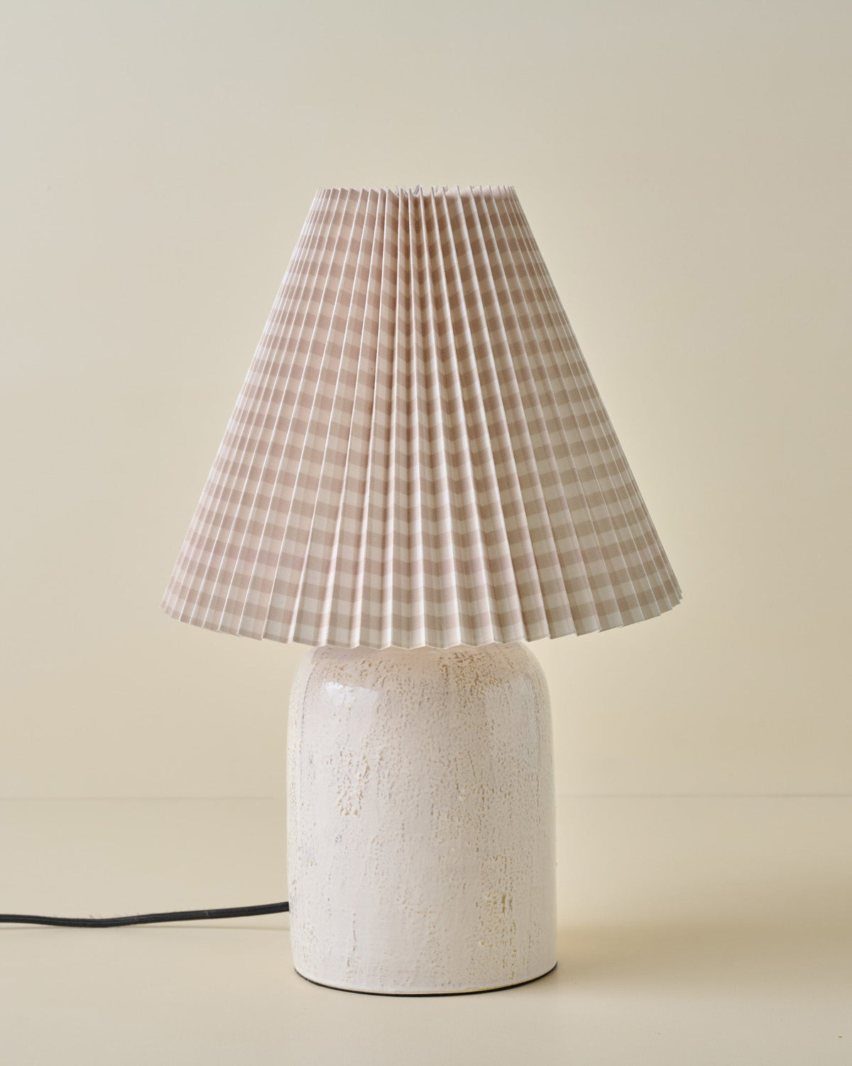 Farrah Table Lamp - Textured Cream with Tan GInahm Shade
