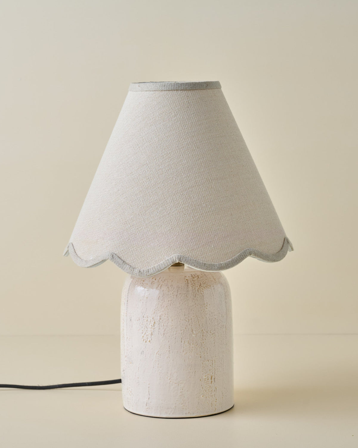 Farrah Table Lamp - Textured Cream with Natural Linen Scallop Shade