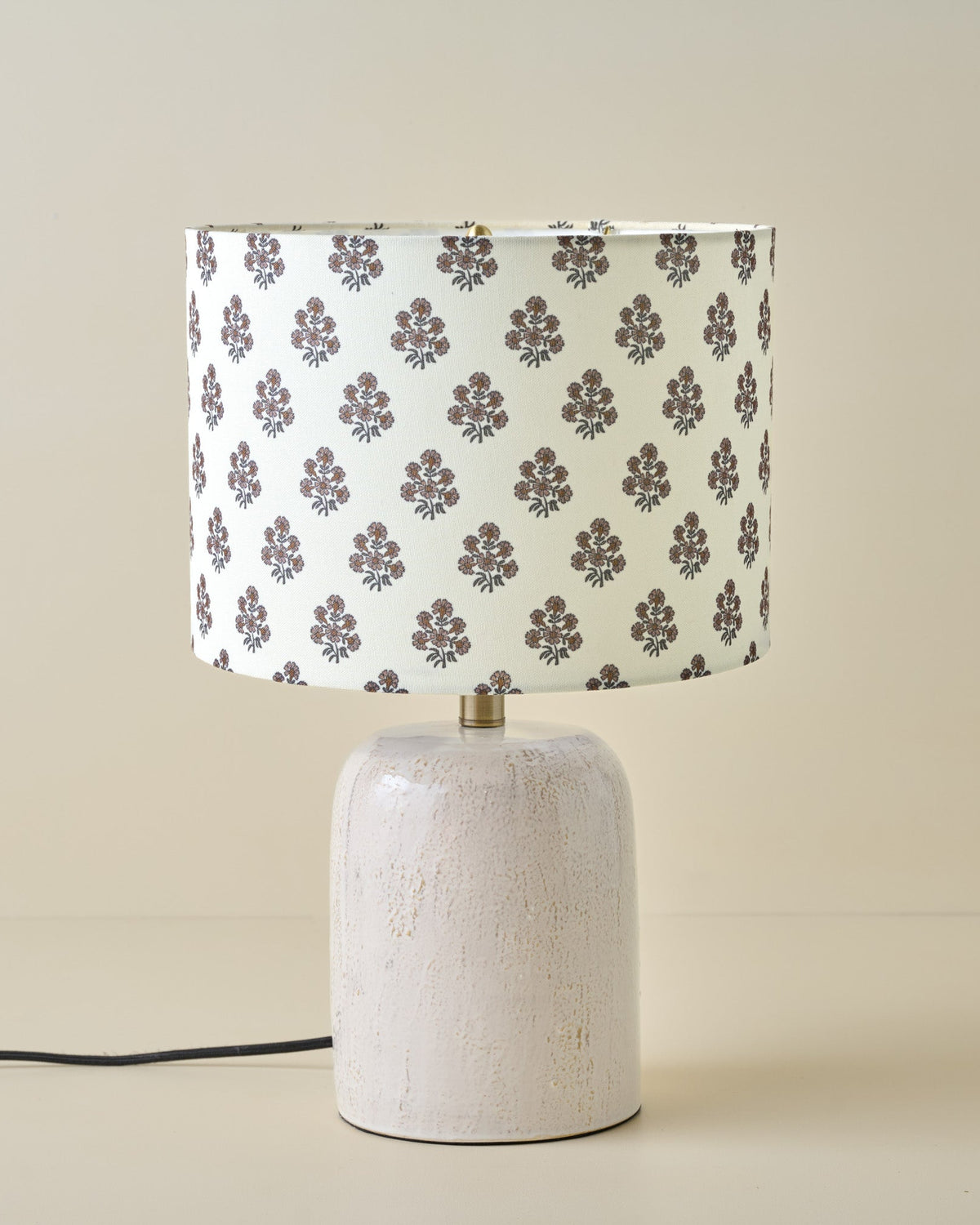Farrah Table Lamp - Textured Cream with Floral Block Print Shade