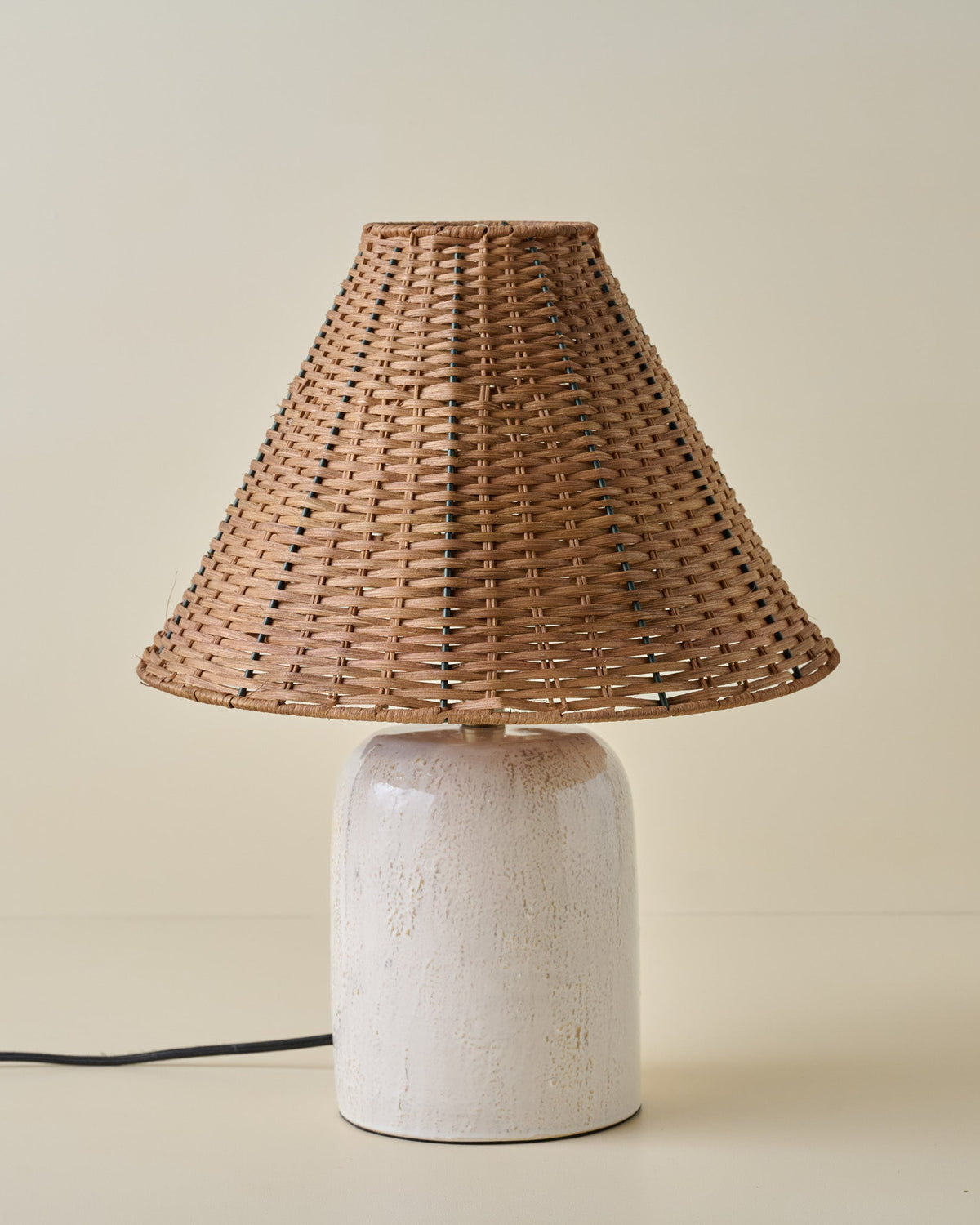 Farrah Table Lamp - Textured Cream with Tapered Rattan Shade