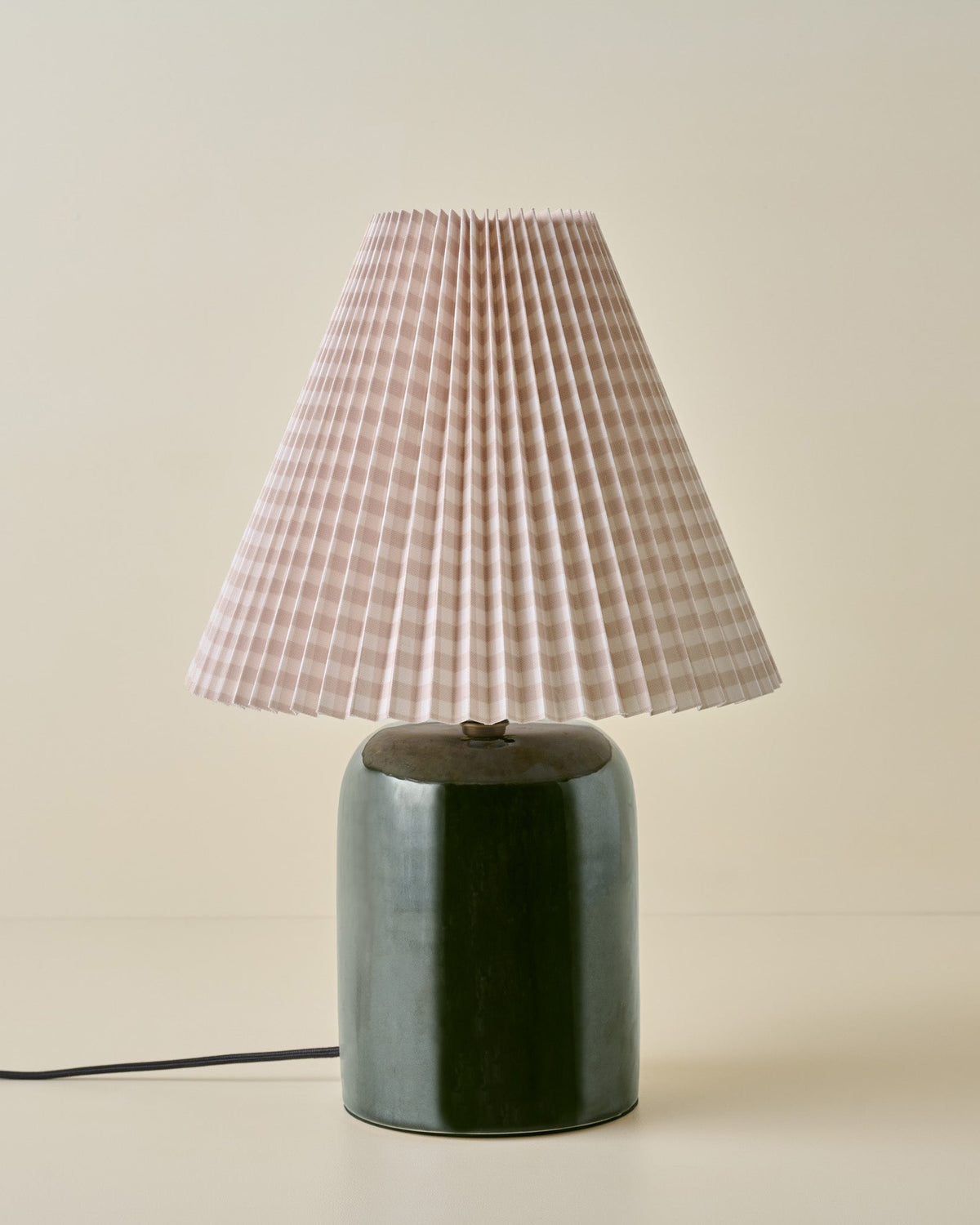 Farrah Table Lamp - Textured Green with Tan Gingham Shade