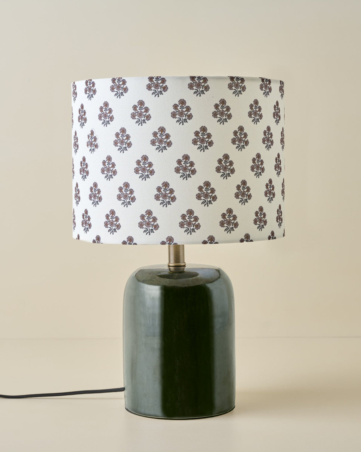 Farrah Table Lamp - Textured Green with Floral Block Print Shade