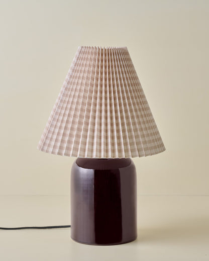 Farrah Table Lamp - Deep Burgundy with Tan GIngham Shade