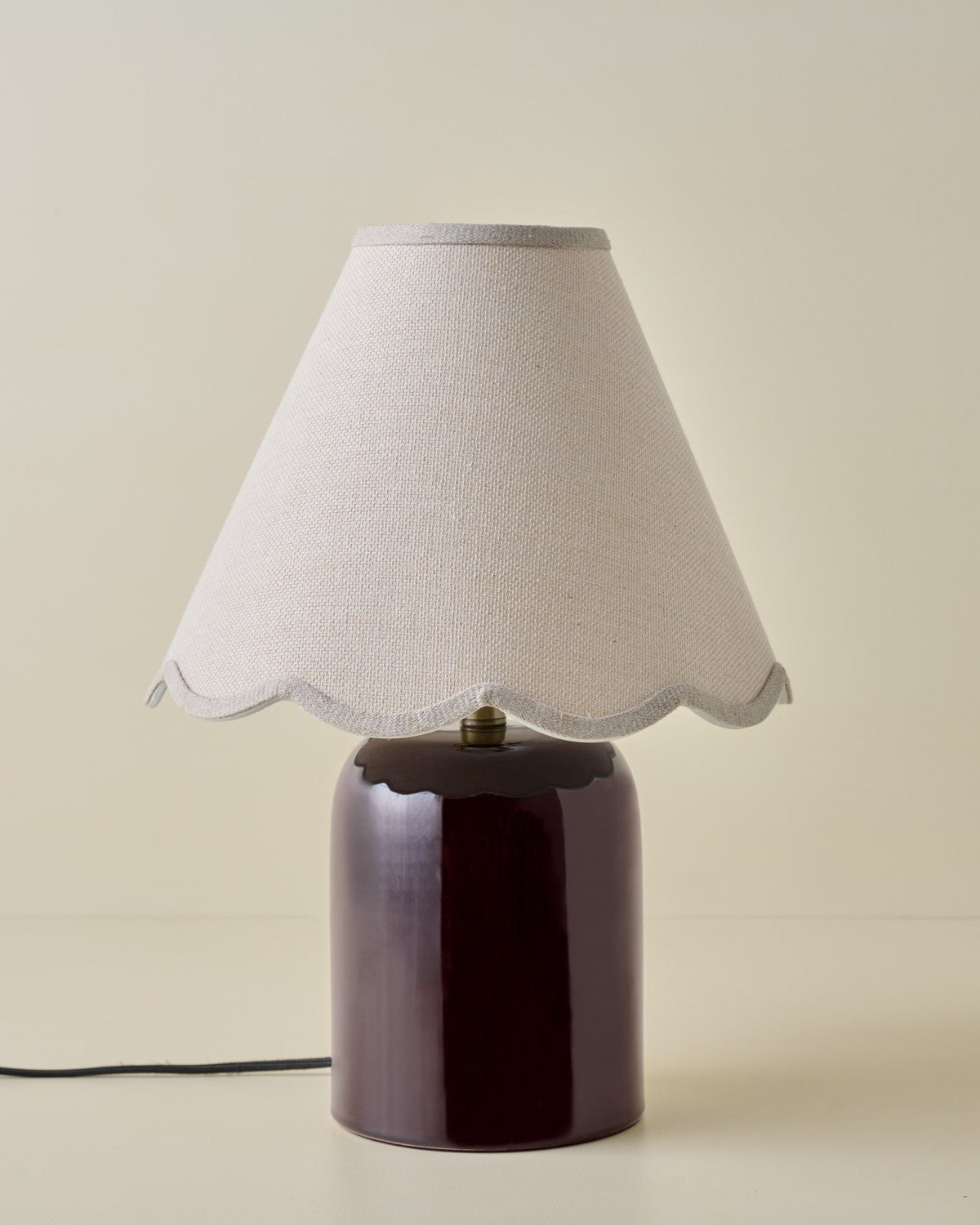 Farrah Table Lamp - Deep Burgundy with Natural Linen Scallop Shade