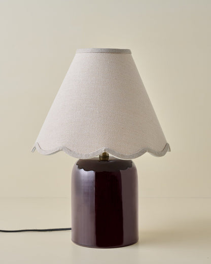 Farrah Table Lamp - Deep Burgundy with Natural Linen Scallop Shade