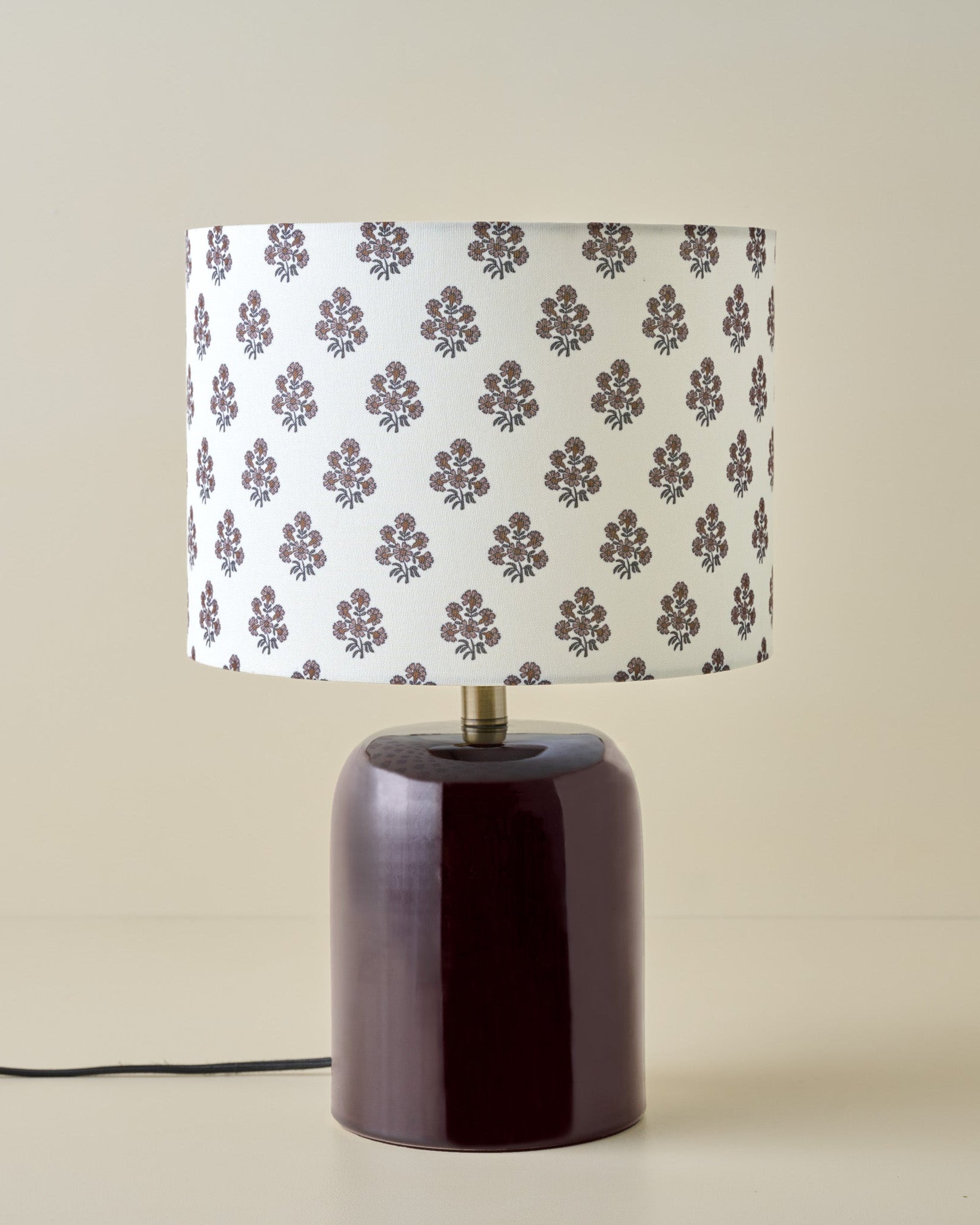 Farrah Table Lamp - Deep Burgundy with Floral Block Print Shade