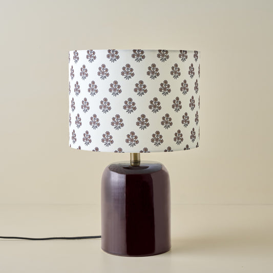 Farrah Table Lamp - Deep Burgundy with Floral Block Print Shade
