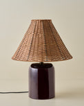 Farrah Table Lamp - Deep Burgundy with Tapered Rattan Shade