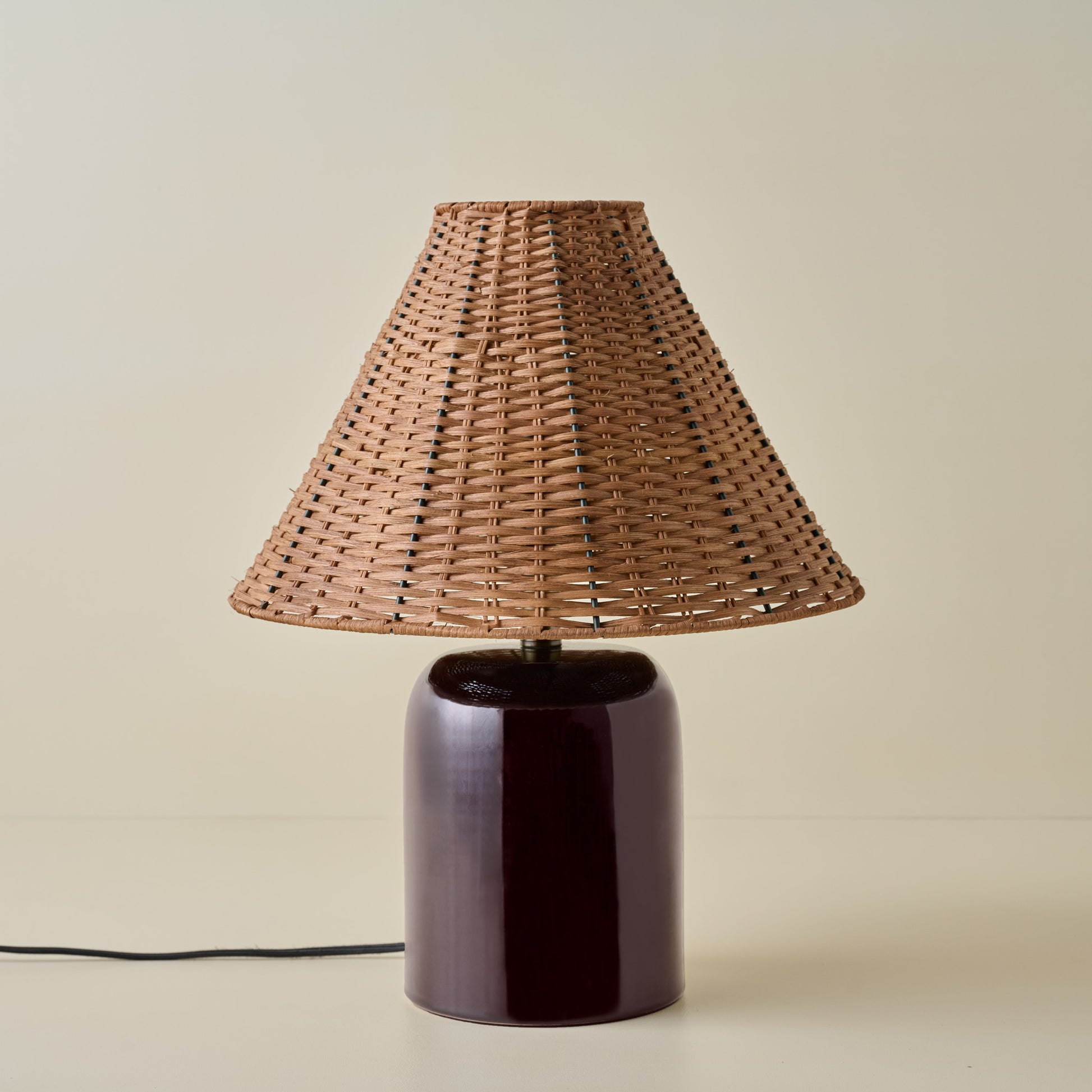 Farrah Table Lamp - Deep Burgundy with Tapered Rattan Shade