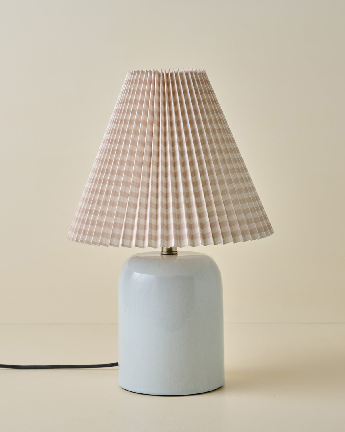 Farrah Table Lamp - Mist Blue with Tan Gingham Shade