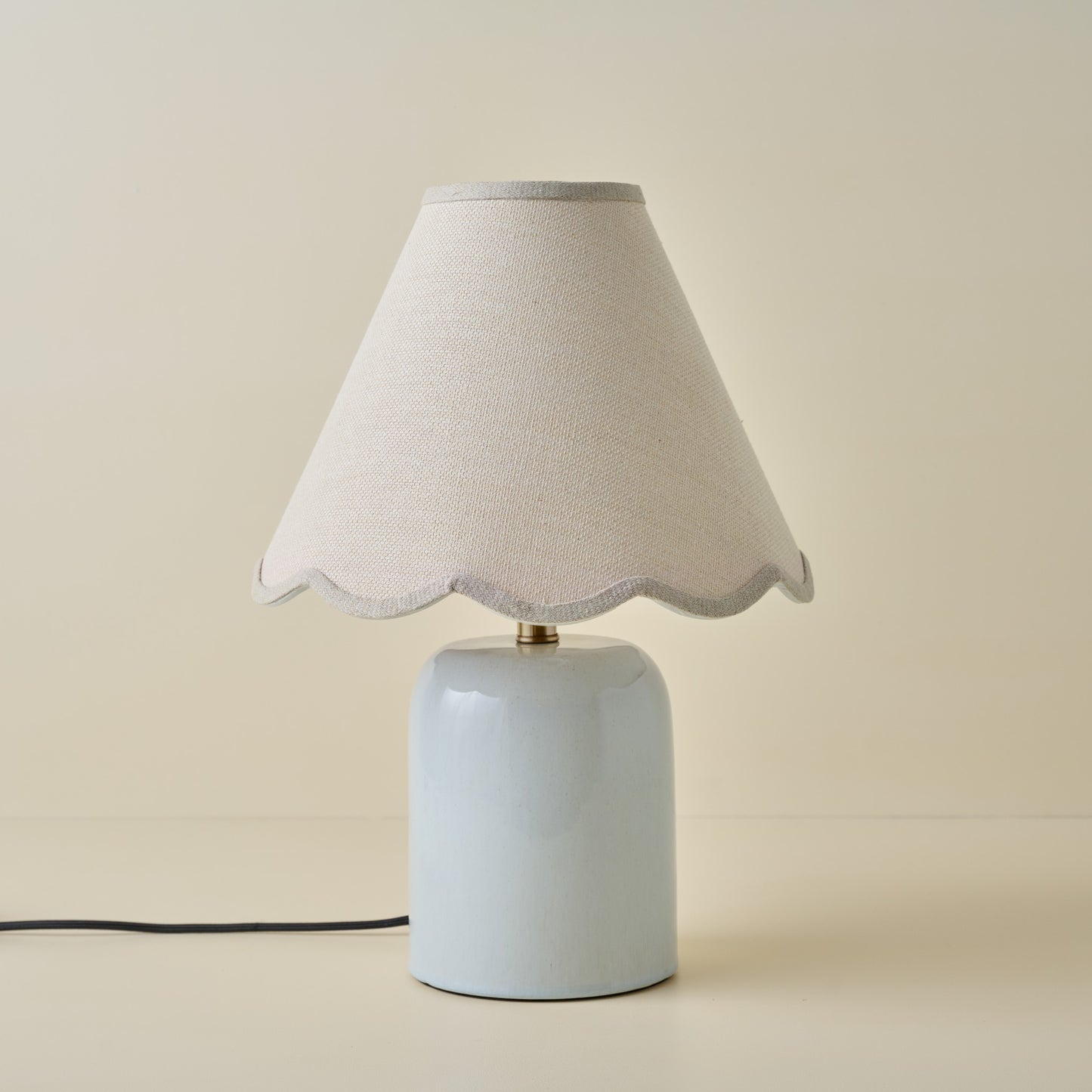 Farrah Table Lamp - Mist Blue with Natural Linen Scallop Shade