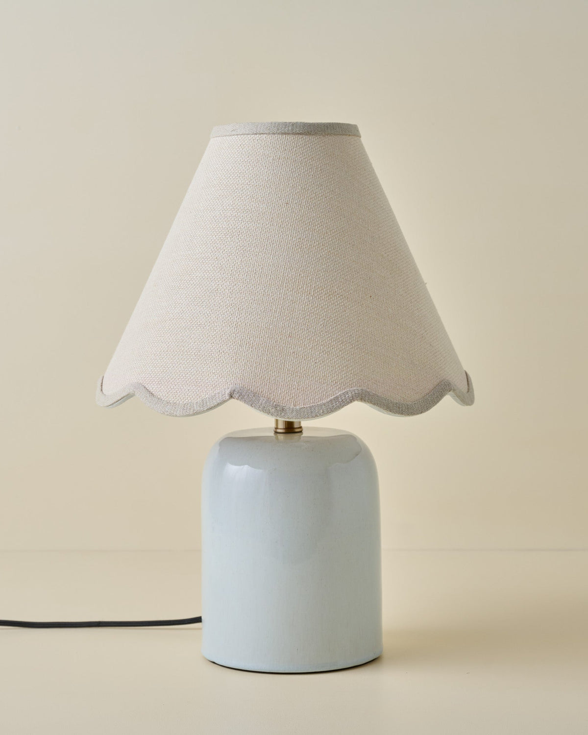 Farrah Table Lamp - Mist Blue with Natural Linen Scallop Shade