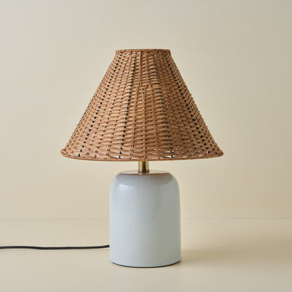 Farrah Table Lamp - Mist Blue with Tapered Rattan Shade