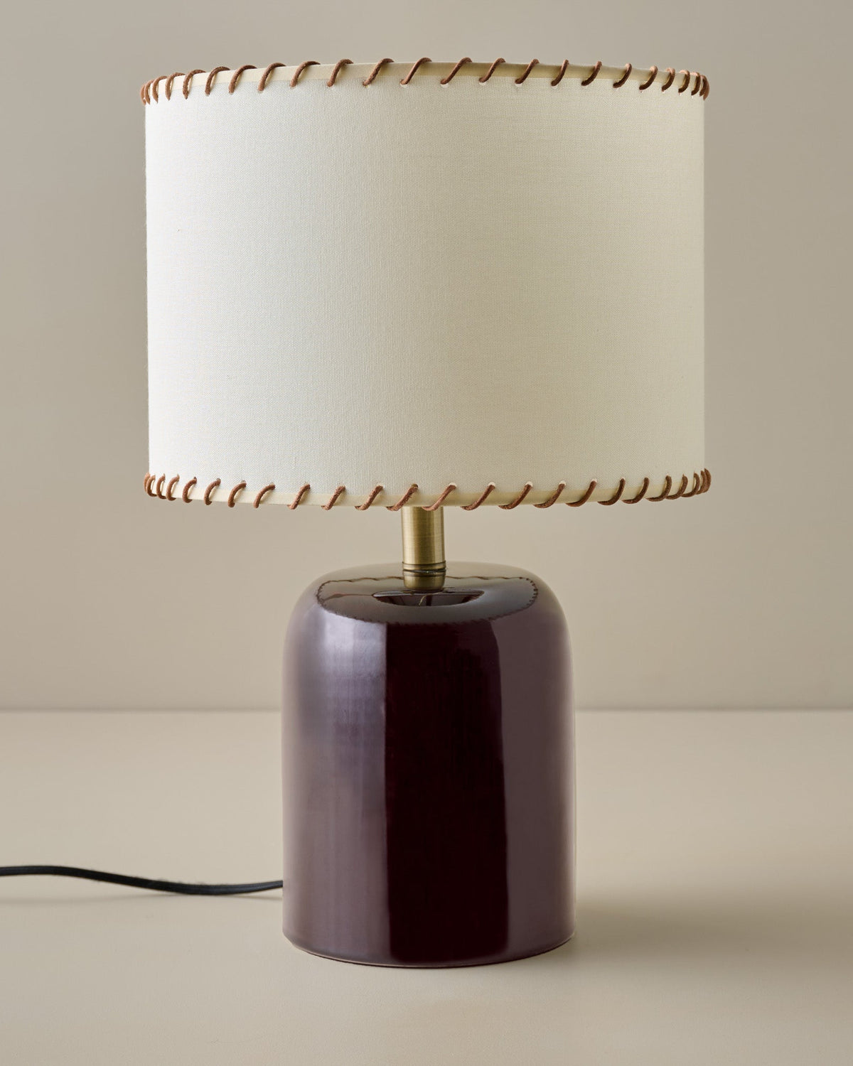 Farrah Table Lamp - Deep Burgundy in Whipstitch Drum Shade