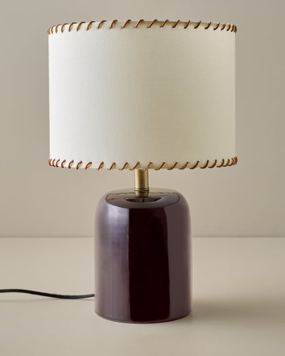 Farrah Table Lamp - Deep Burgundy in Whipstitch Drum Shade