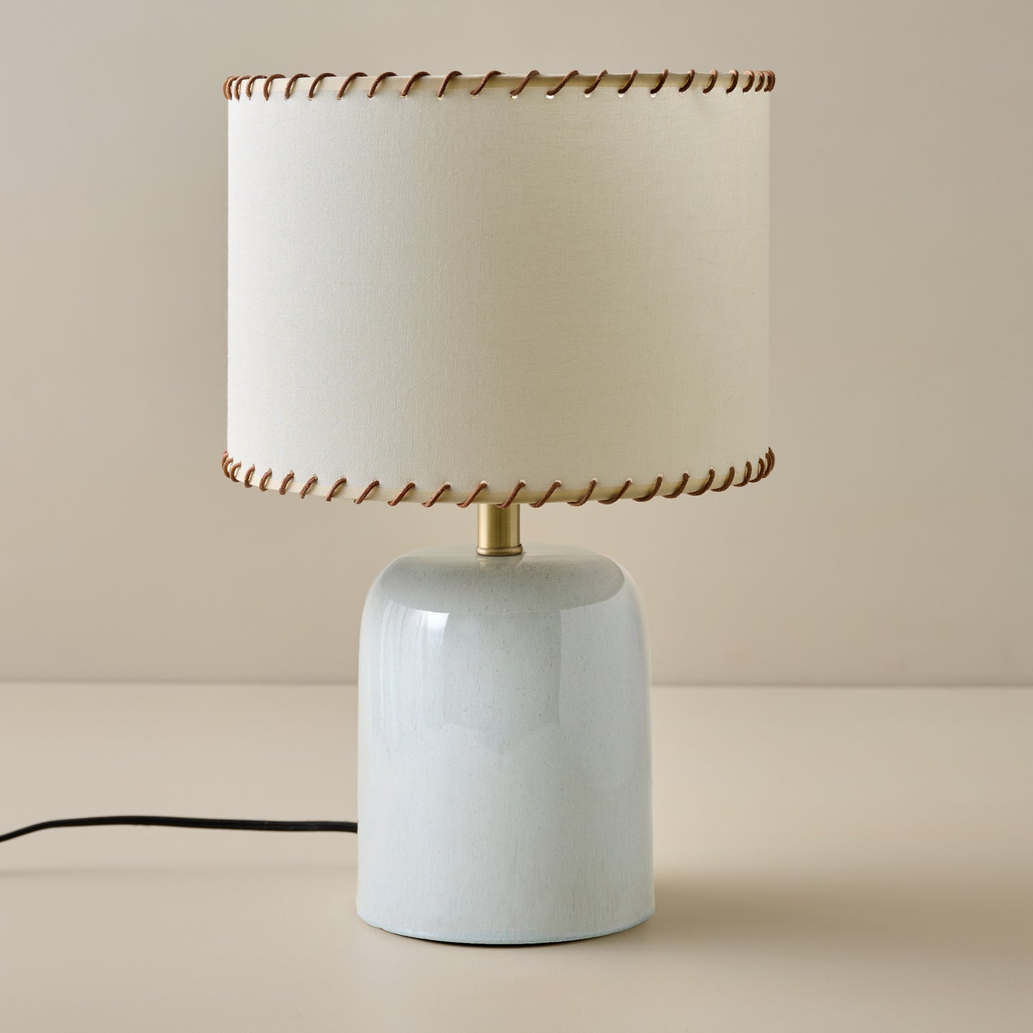 Farrah Table Lamp - Mist Blue in Whipstitch Drum Shade