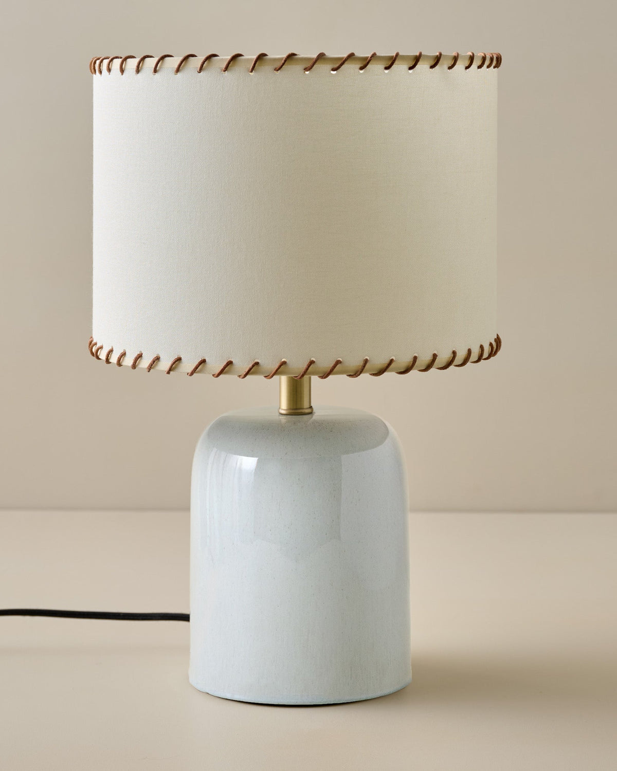 Farrah Table Lamp - Mist Blue in Whipstitch Drum Shade