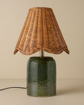 Farrah Table Lamp - Textured Green with rattan scallop shade