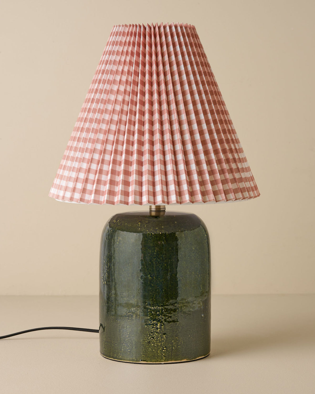Farrah Table Lamp - Textured Green mocha gingham shade