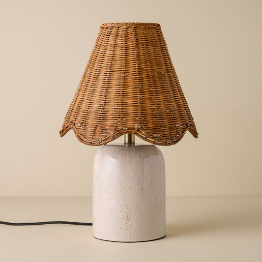 Farrah Table Lamp - Textured Cream with rattan shade