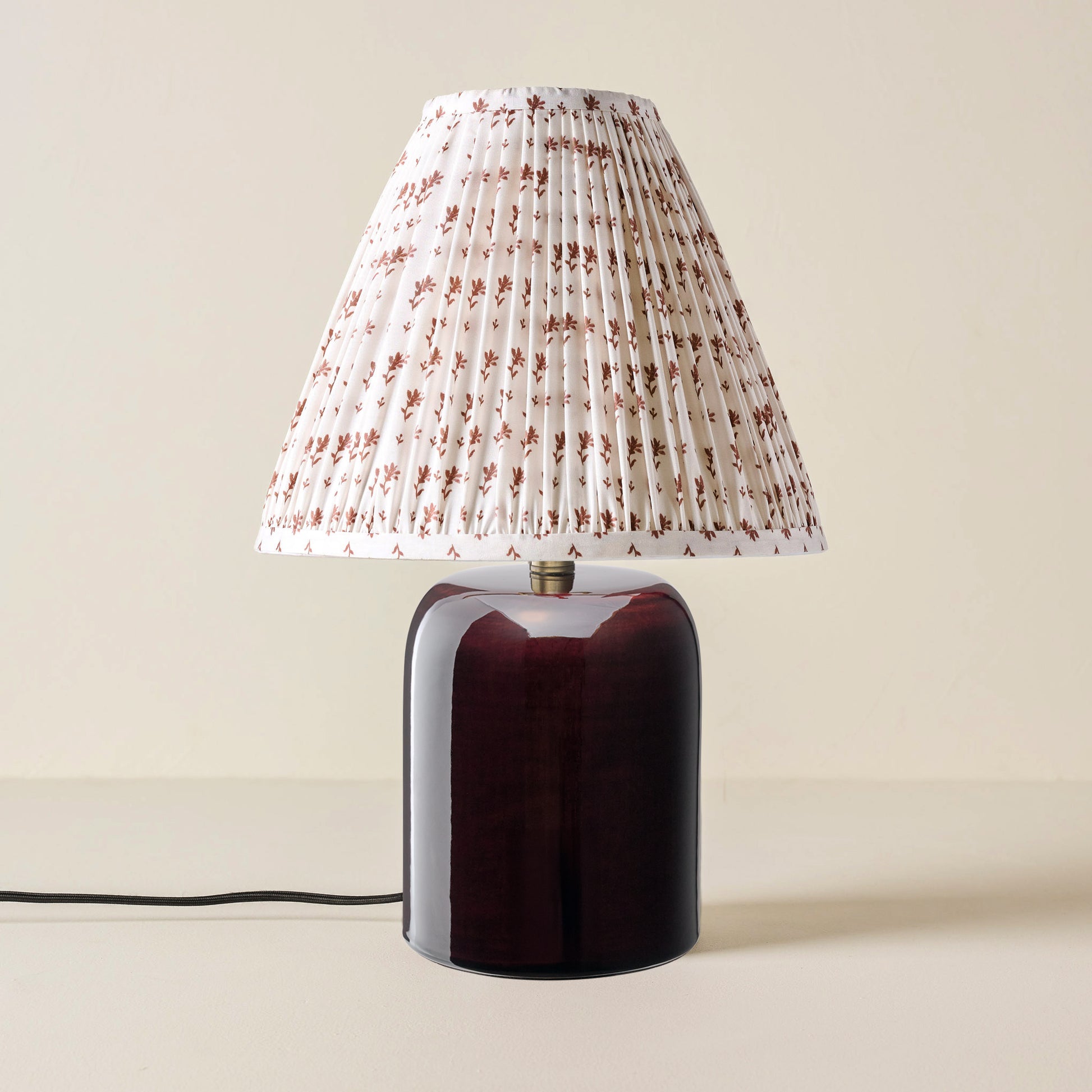 Farrah Table Lamp - Deep Burgundy with Blue Gingham Shade