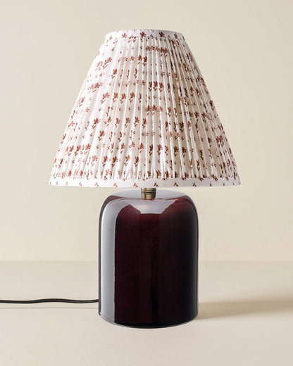 Farrah Table Lamp - Deep Burgundy with Blue Gingham Shade