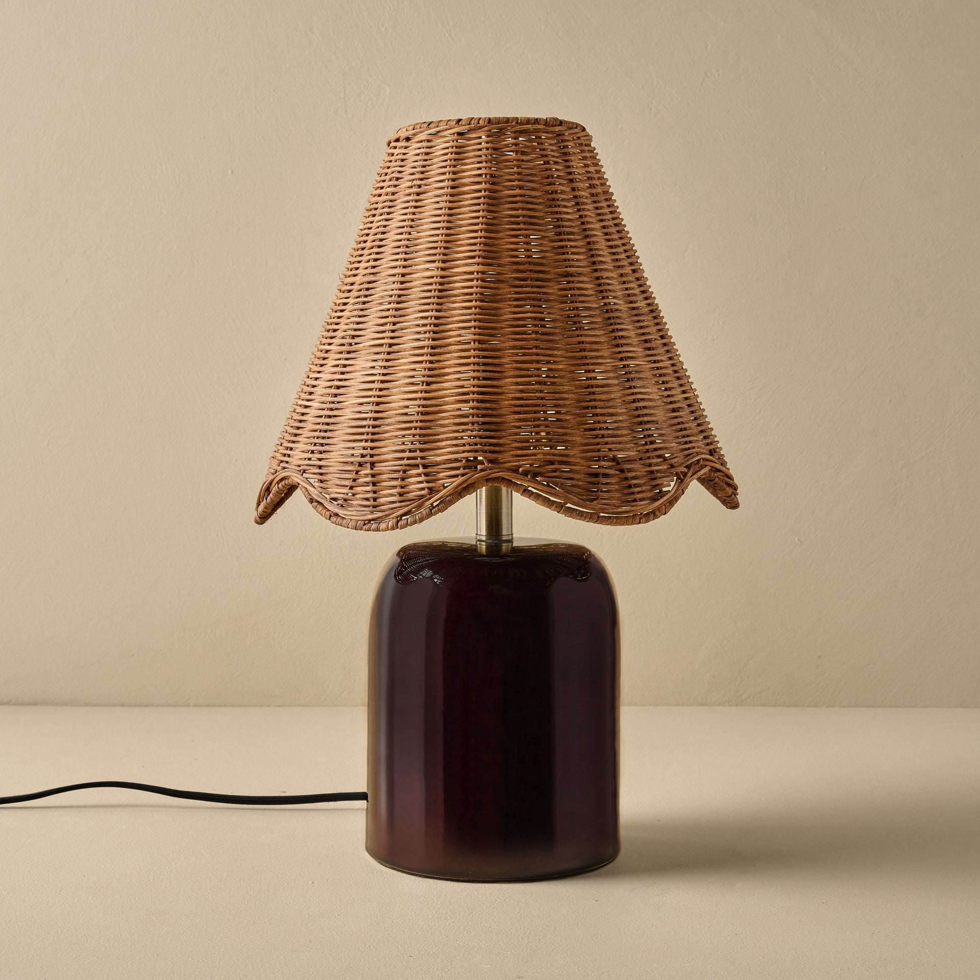 Farrah Table Lamp - Deep Burgundy with Rattan Scallop Shade