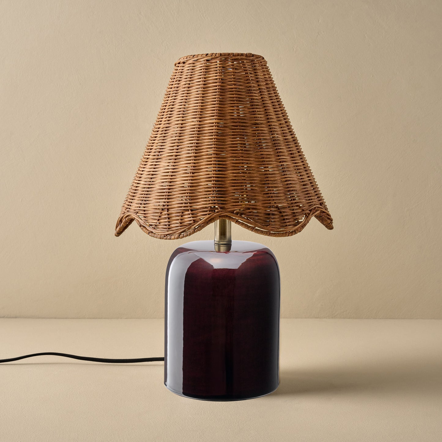 Farrah Table Lamp - Deep Burgundy with Rattan Scallop Shade